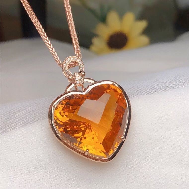 14k Gold 23.02 Ct Natural Citrine & Diamond Pendant( Without Chain ) - 4