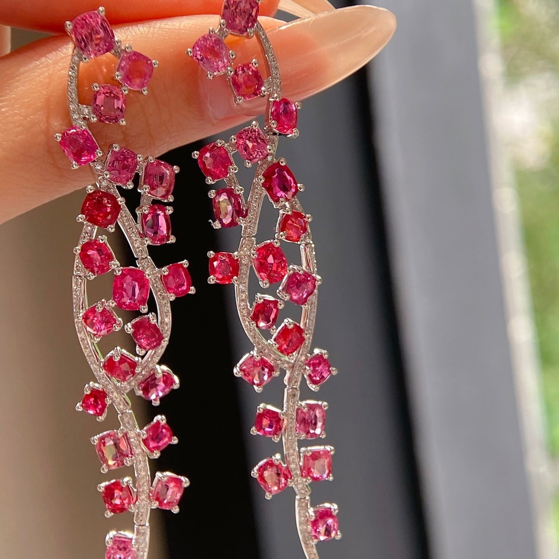 14k Gold 9.06 Ctw Natural Spinel & Diamond Earrings - 2