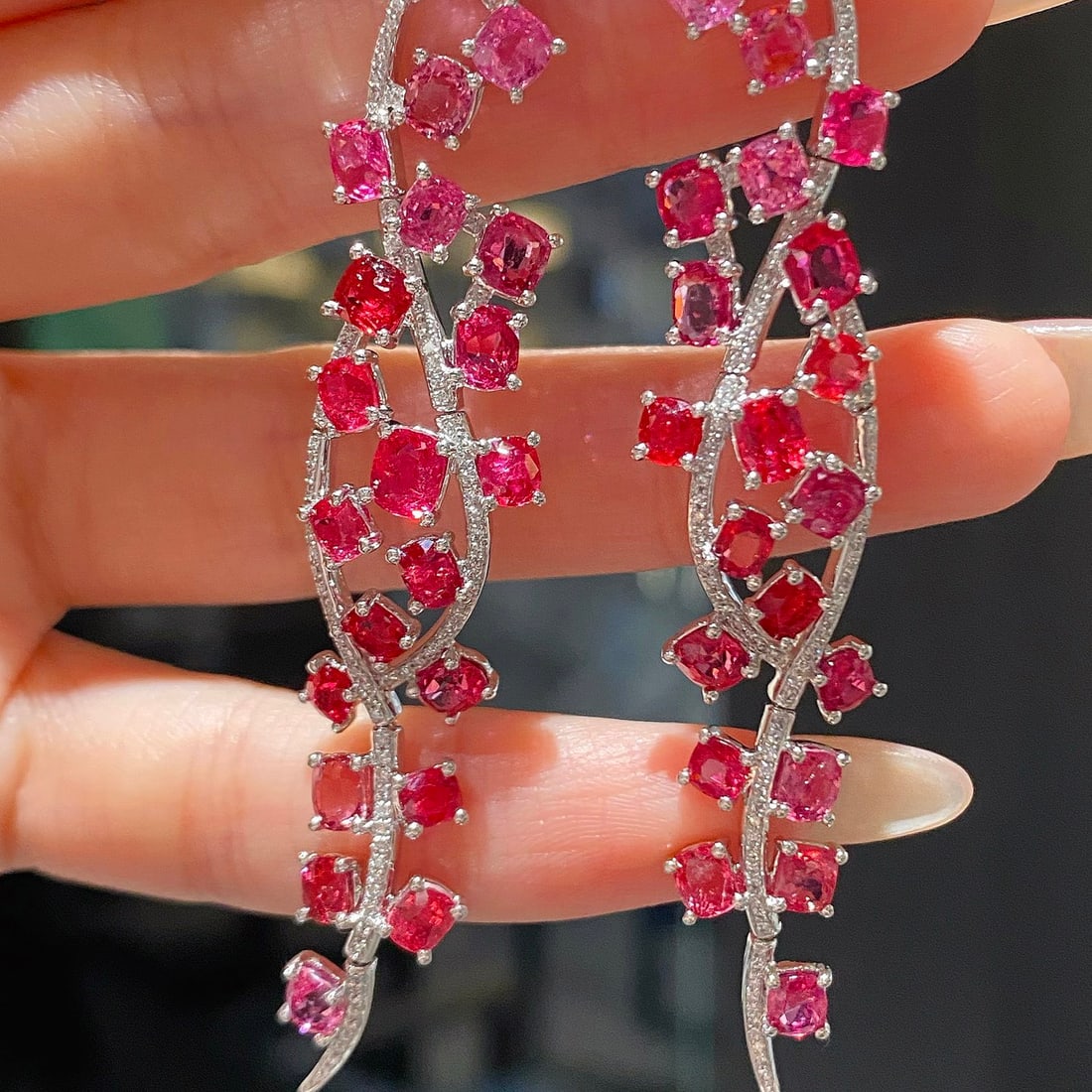 14k Gold 9.06 Ctw Natural Spinel & Diamond Earrings - 3