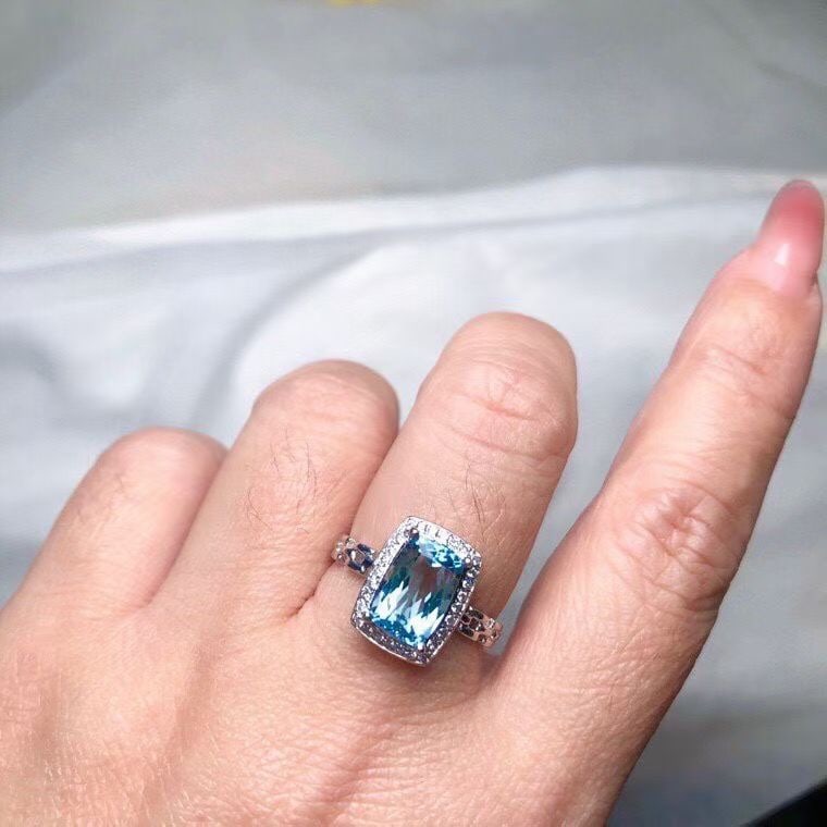 14k Gold 2.01 Ct Natural Aquamarine & Diamond Ring - 2