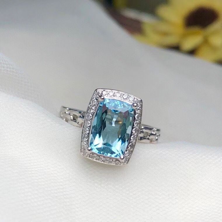 14k Gold 2.01 Ct Natural Aquamarine & Diamond Ring - 4