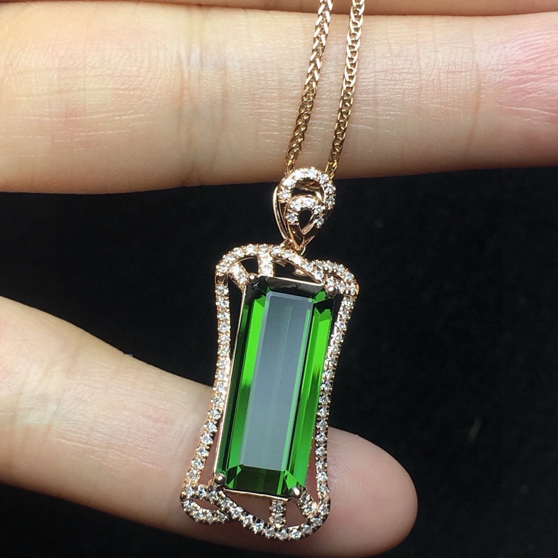 14k Gold 7.82 Ct Natural Tourmaline & Diamond Pendant( Without Chain ) - 3