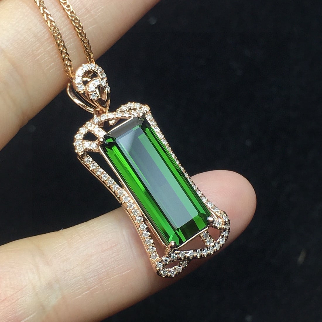 14k Gold 7.82 Ct Natural Tourmaline & Diamond Pendant( Without Chain ) - 5