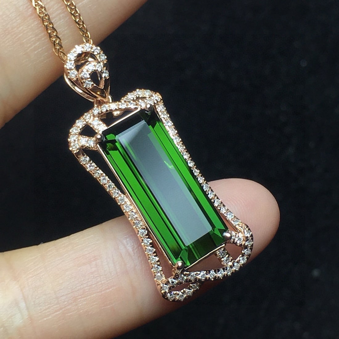 14k Gold 7.82 Ct Natural Tourmaline & Diamond Pendant( Without Chain ) - 6