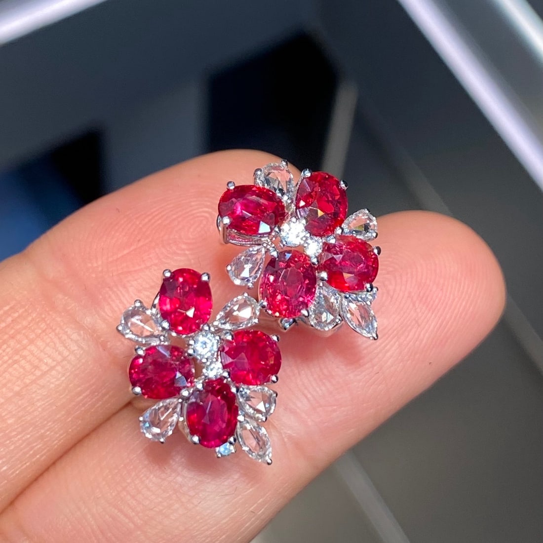 14k Gold 3.41 Ct Natural Ruby & Sapphire & Diamond Earrings - 2