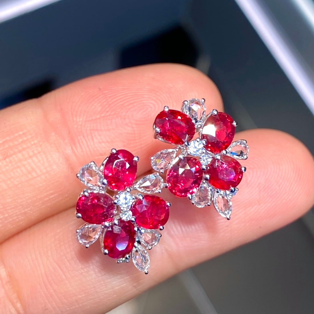 14k Gold 3.41 Ct Natural Ruby & Sapphire & Diamond Earrings - 3