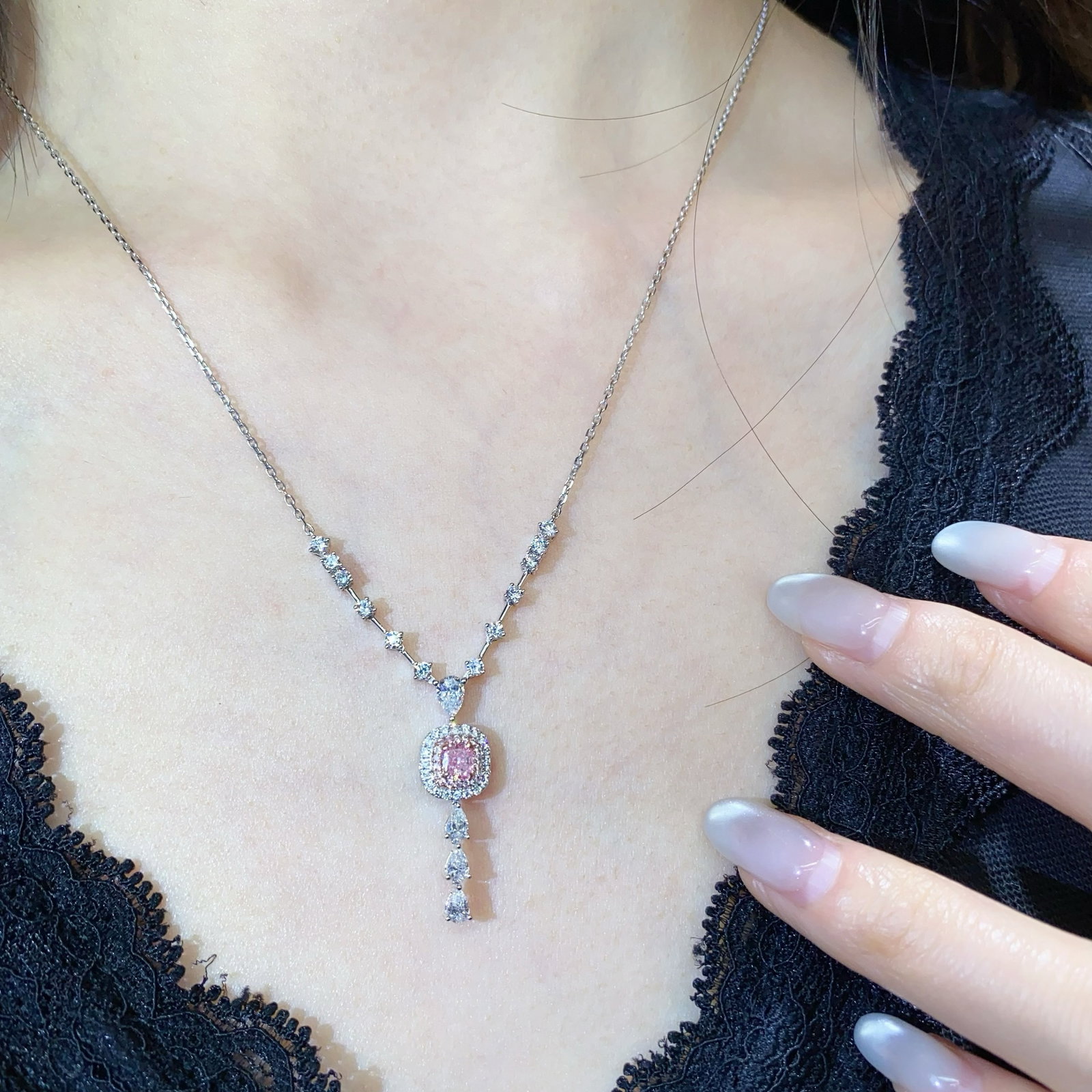 14k Gold 1.21 Ctw Natural Pink Diamond & Diamond Necklace - 3