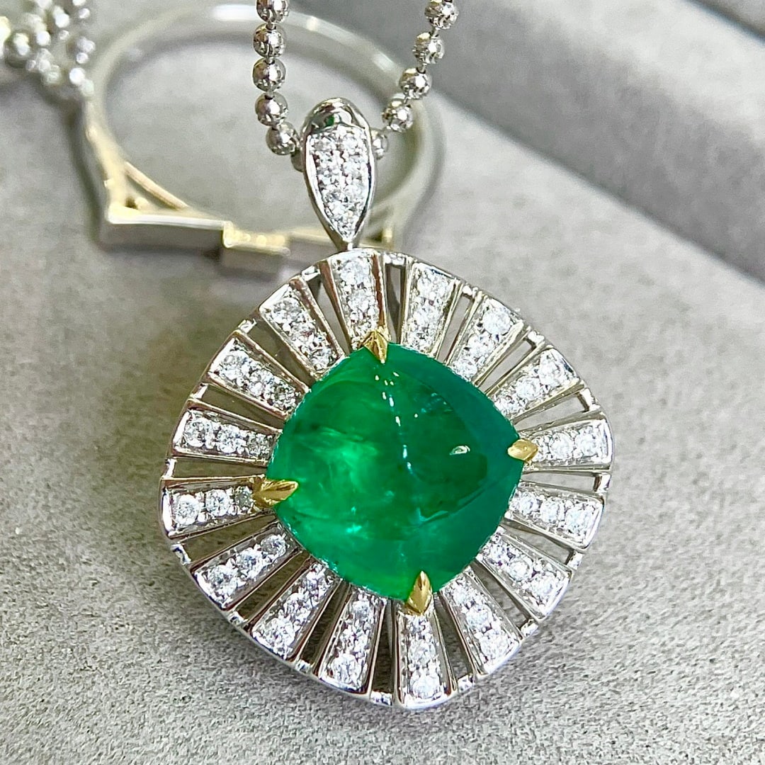 14k Gold 5.46 Ctw Vivid Green Natural Emerald & Diamond Ring/pendant( Without Chain ) - 4