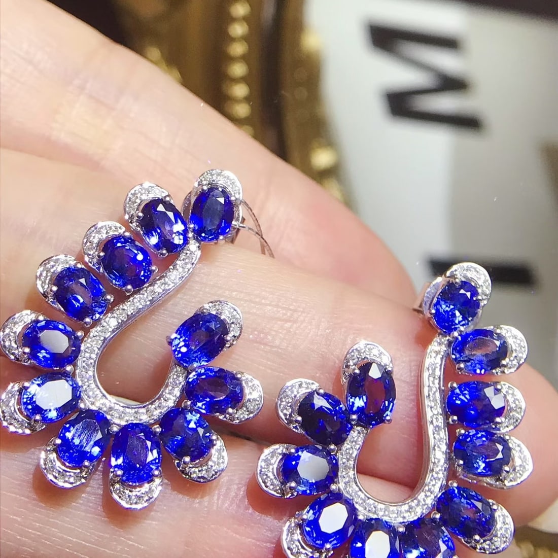 14k Gold 7.54 Ctw Natural Sapphire & Diamond Earrings - 3