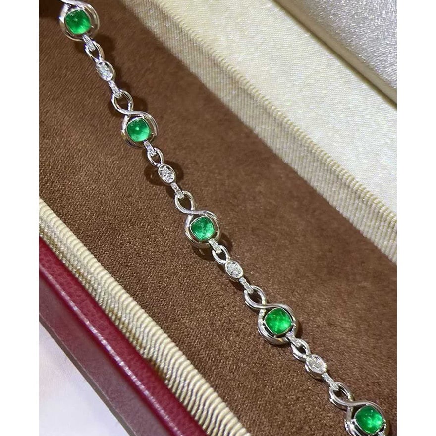 14k Gold 1.32 Ctw Vivid Green Natural Emerald & Diamond Bracelet - 2