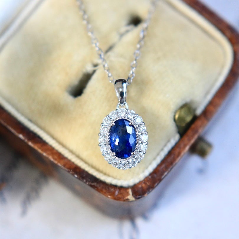 14k Gold 1.13 Ctw Natural Sapphire & Diamond Pendant( Without Chain ) - 3