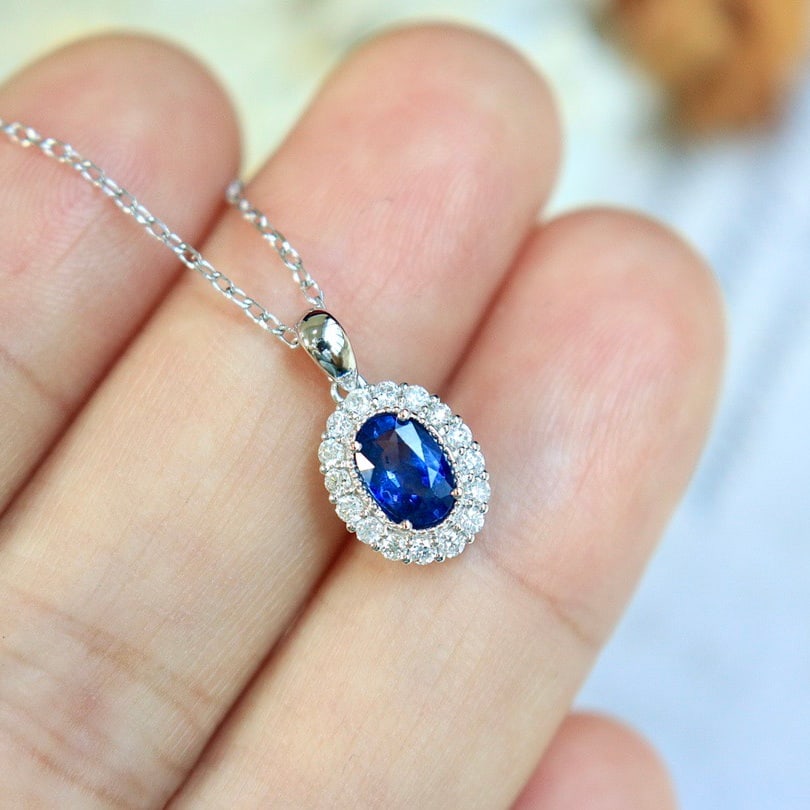 14k Gold 1.13 Ctw Natural Sapphire & Diamond Pendant( Without Chain ) - 4