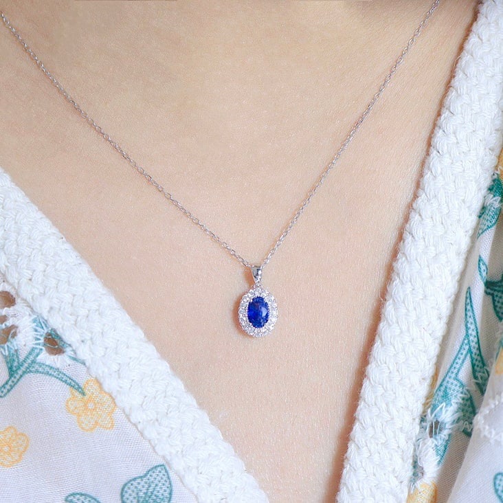 14k Gold 1.13 Ctw Natural Sapphire & Diamond Pendant( Without Chain ) - 5