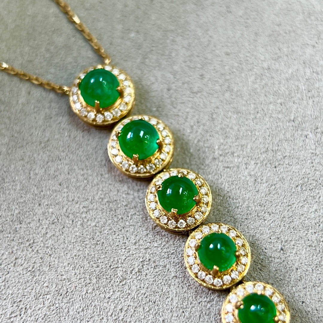 14k Gold 3.10 Ctw Vivid Green Natural Emerald & Diamond Necklace - 3