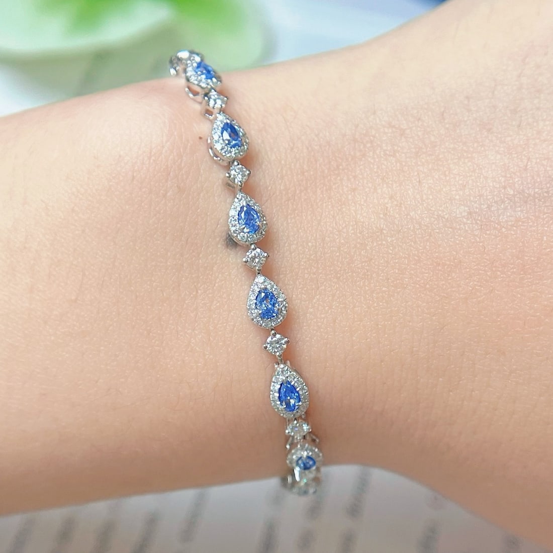 14k Gold 2.58 Ctw Natural Blue Diamond & Diamond Bracelet - 3