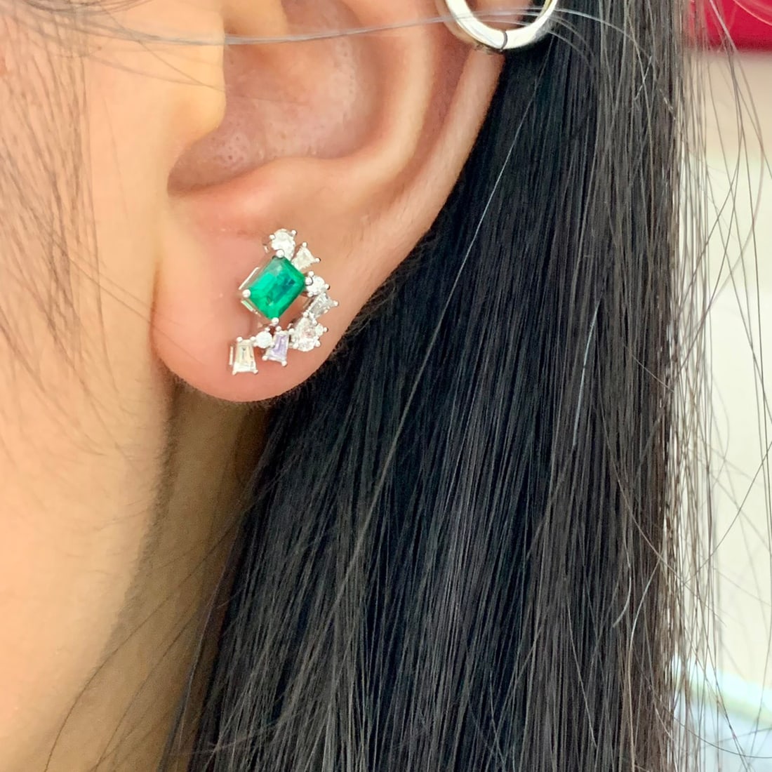 14k Gold 1.29 Ctw Vivid Green Natural Emerald & Diamond Earrings - 4