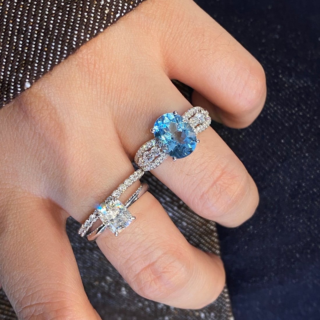 14k Gold 2.65 Ctw Natural Aquamarine & Lab Grown Diamond Ring - 3