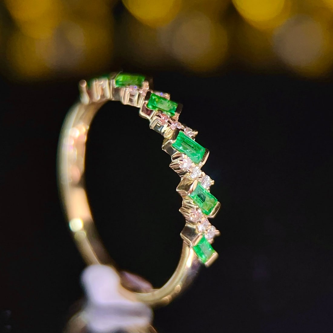 14k Gold 0.27 Ct Natural Emerald & Diamond Ring - 5