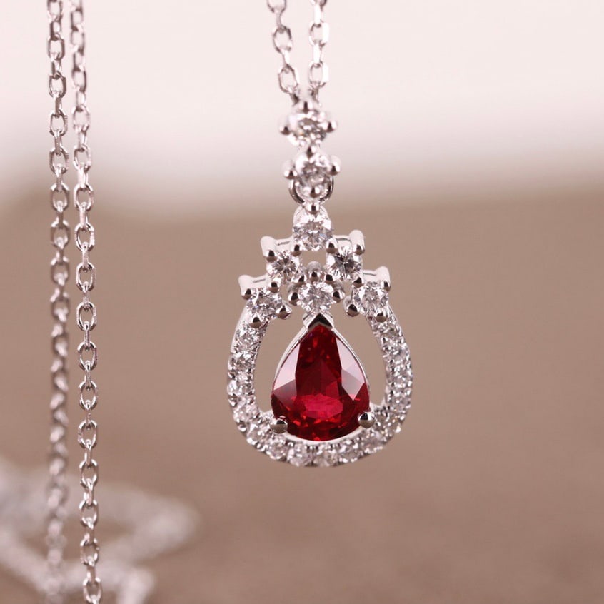 14k Gold 0.79 Ctw Natural Ruby & Diamond Pendant( Without Chain ) - 4