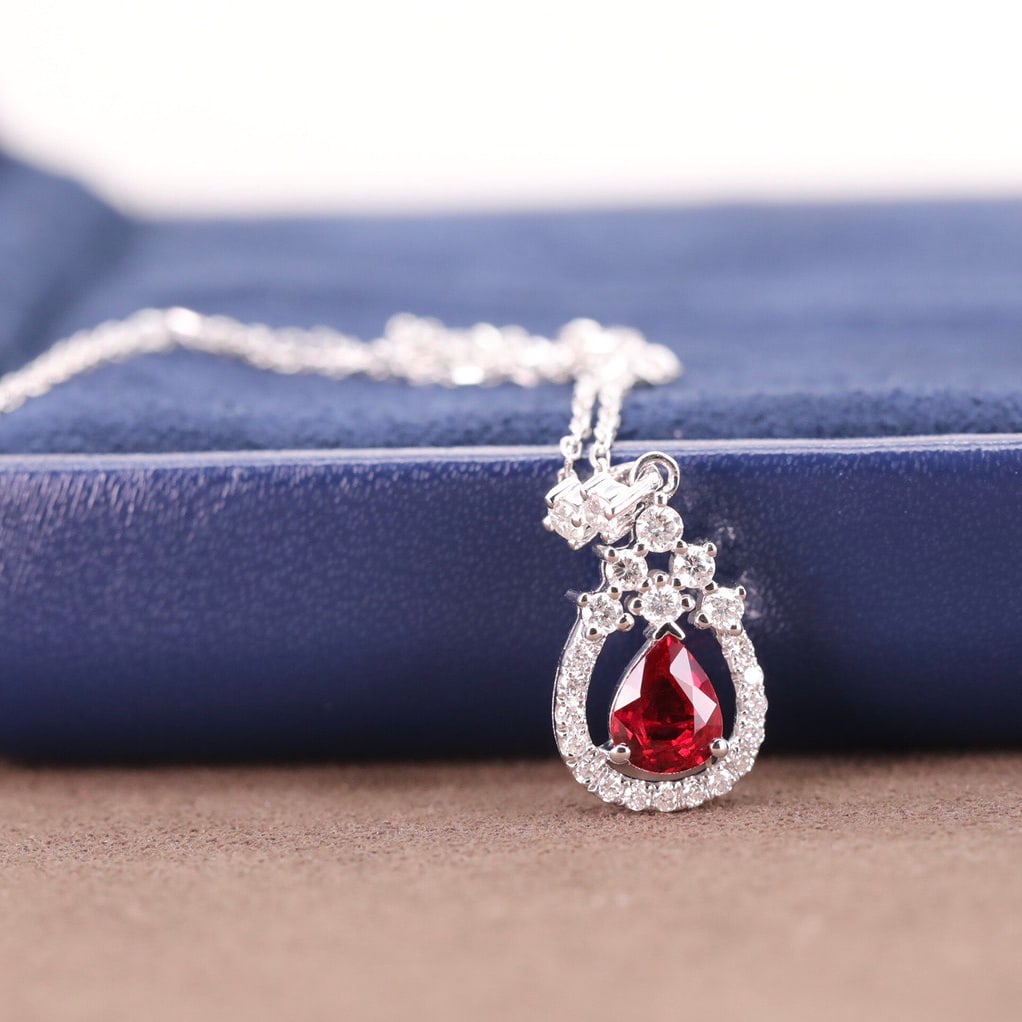 14k Gold 0.79 Ctw Natural Ruby & Diamond Pendant( Without Chain ) - 6