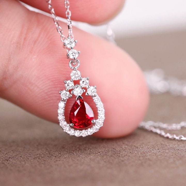 14k Gold 0.79 Ctw Natural Ruby & Diamond Pendant( Without Chain ) - 7