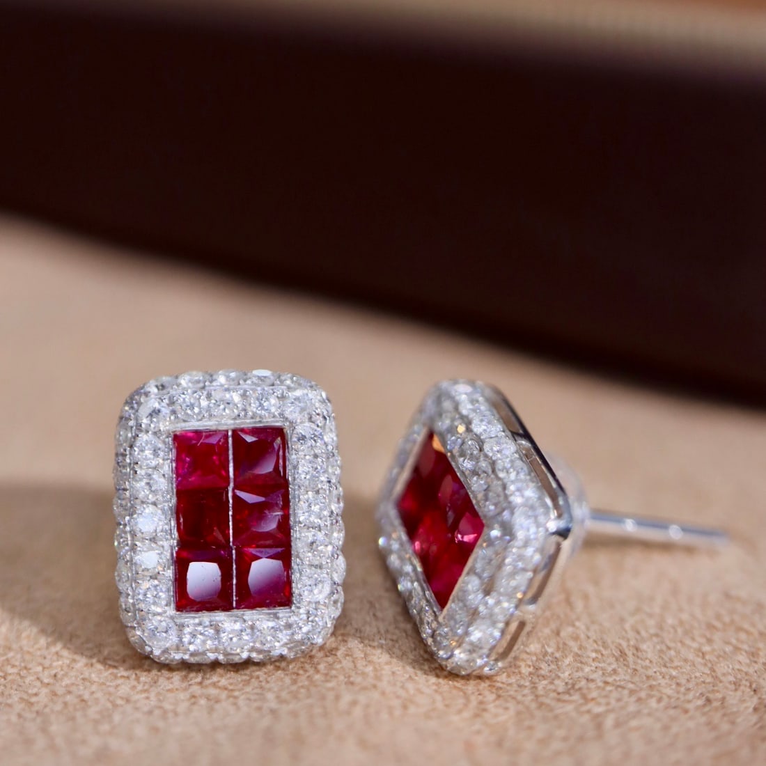 14k Gold 1.86 Ctw Natural Ruby & Diamond Earrings - 2