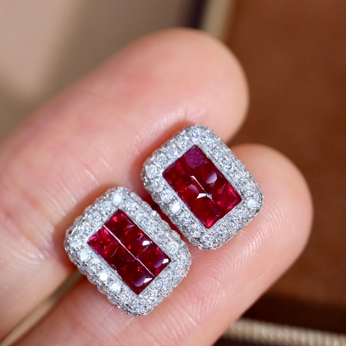 14k Gold 1.86 Ctw Natural Ruby & Diamond Earrings - 6