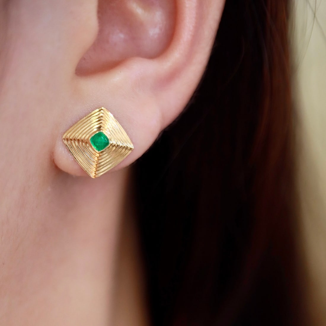 14k Gold 0.26 Ct Natural Emerald Earrings - 5