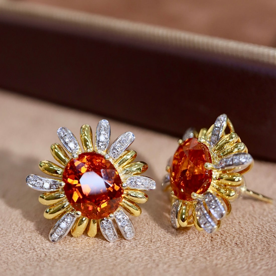 14k Gold 8.24 Ctw Natural Spessartine & Diamond Earrings - 3