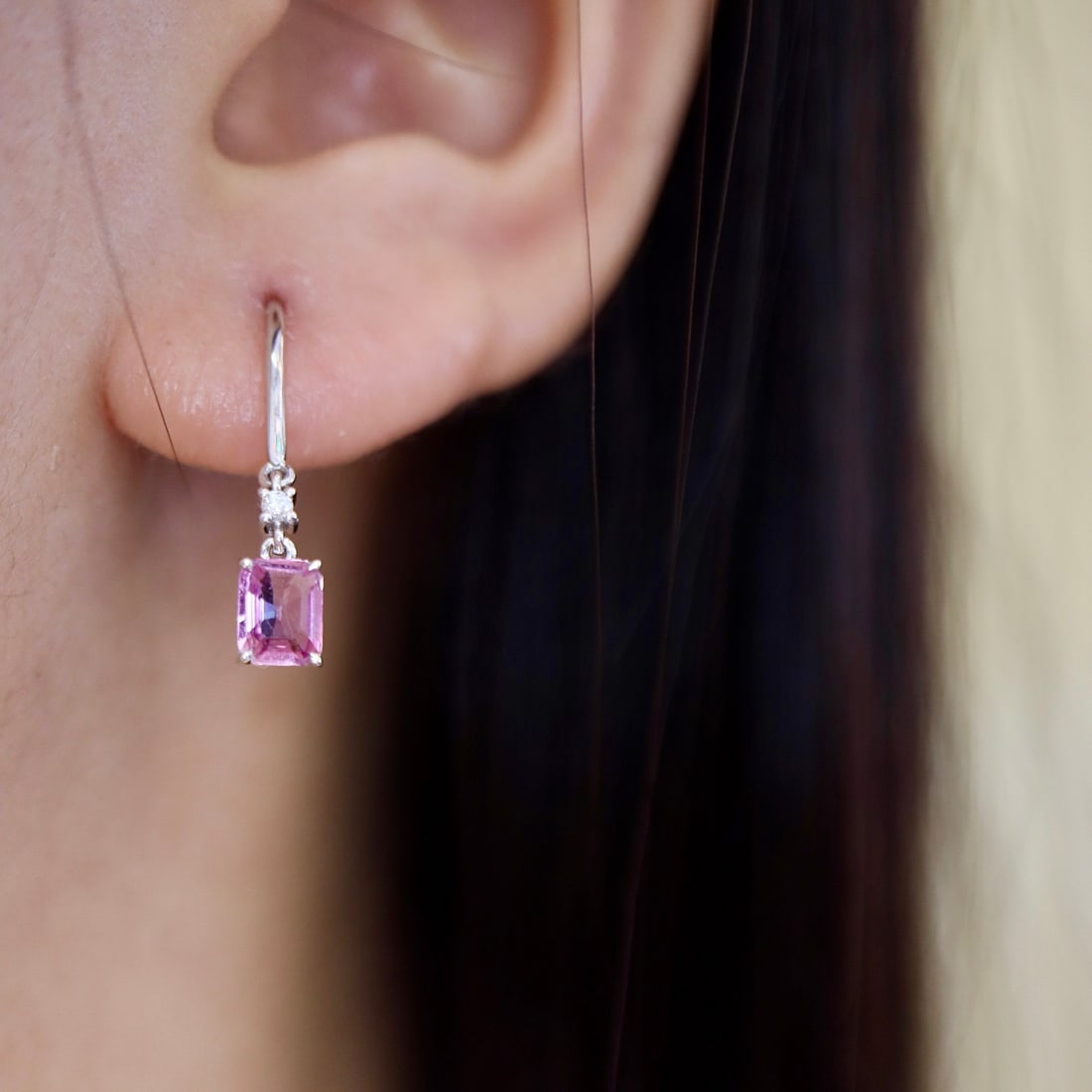 14k Gold 0.88 Ctw Natural Sapphire & Diamond Earrings - 5