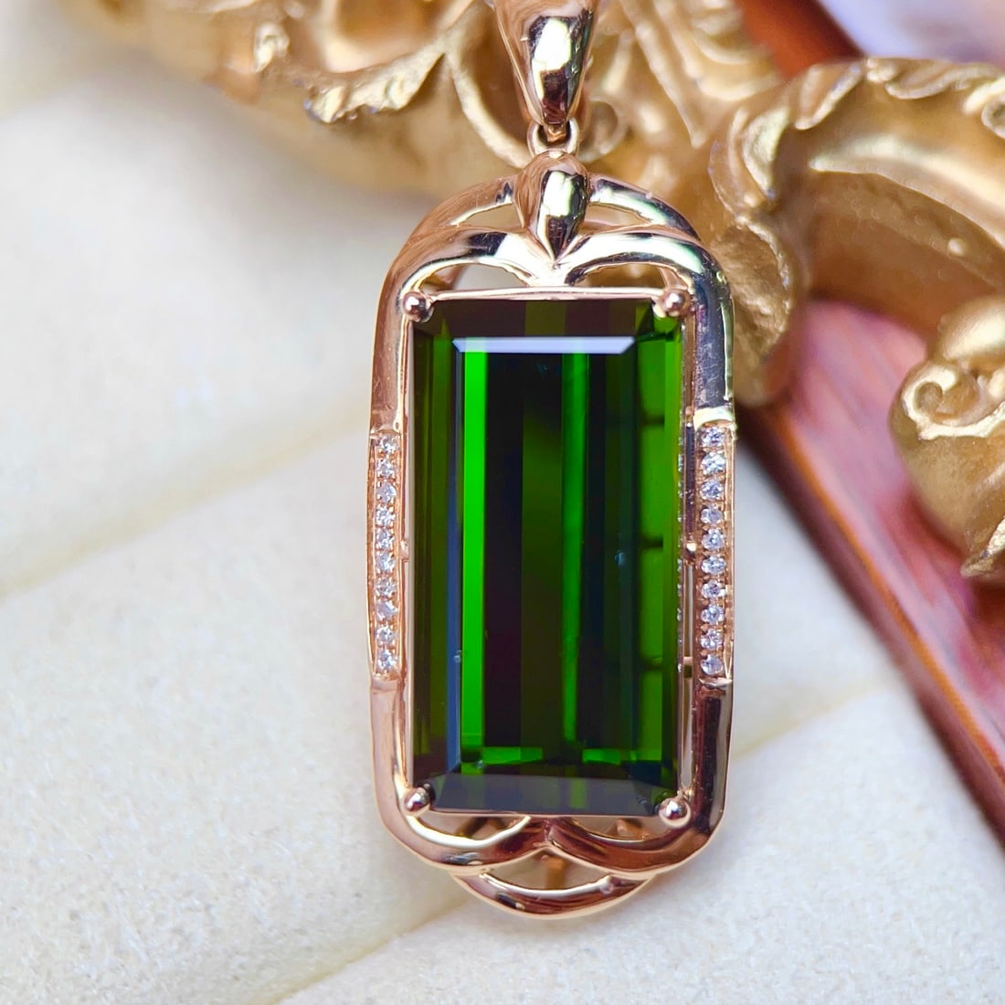 14k Gold 15.61 Ctw Natural Tourmaline & Diamond Pendant( Without Chain ) - 2