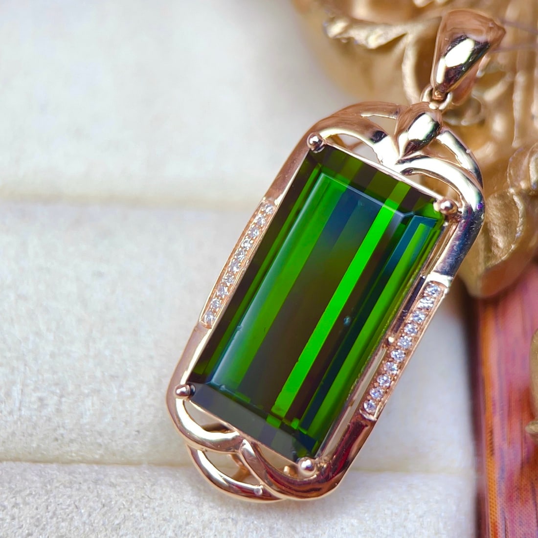 14k Gold 15.61 Ctw Natural Tourmaline & Diamond Pendant( Without Chain ) - 3