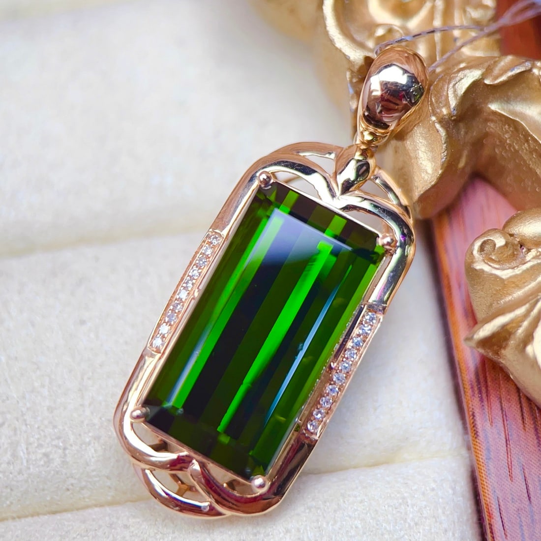 14k Gold 15.61 Ctw Natural Tourmaline & Diamond Pendant( Without Chain ) - 4