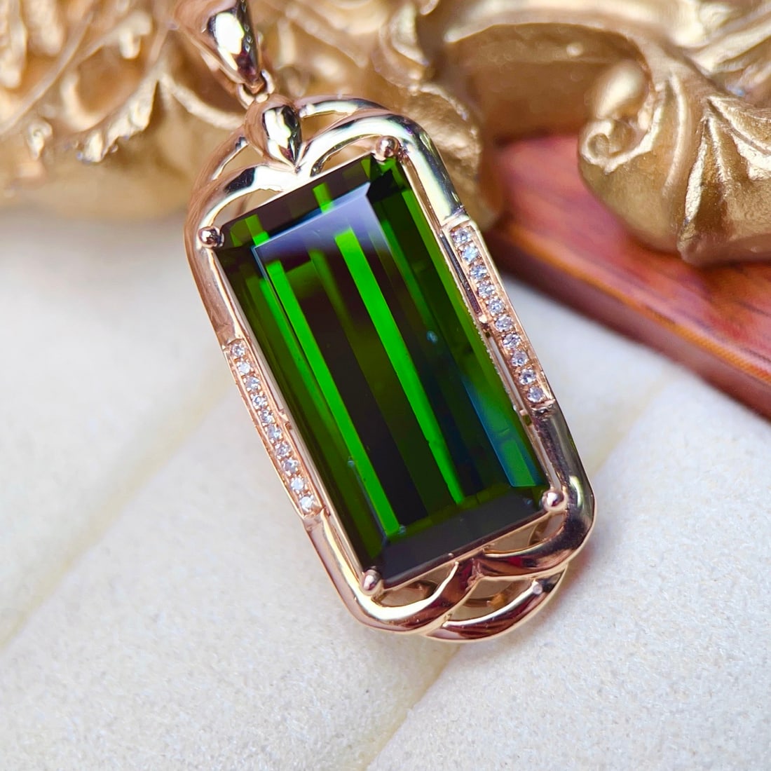 14k Gold 15.61 Ctw Natural Tourmaline & Diamond Pendant( Without Chain ) - 5