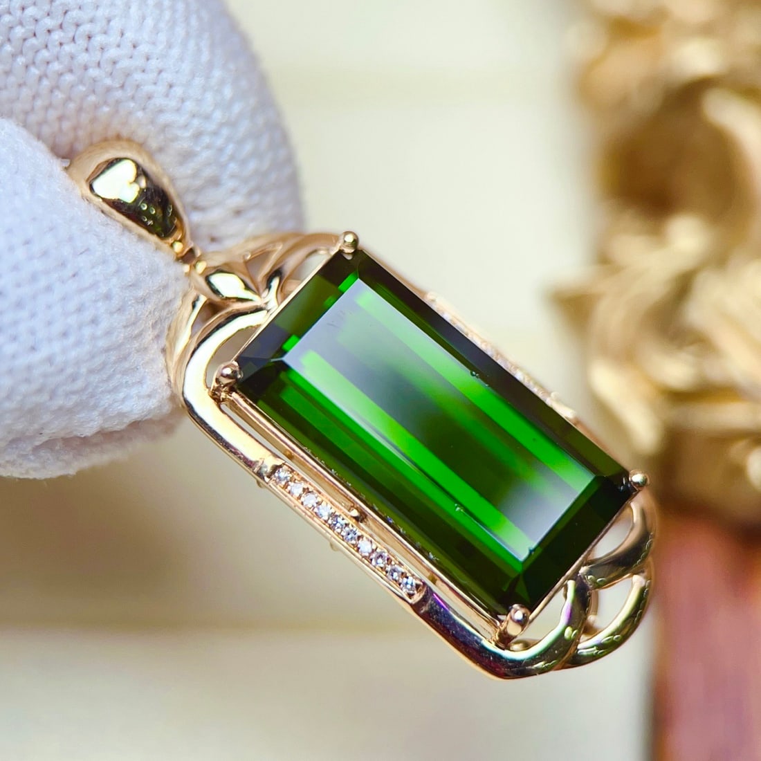 14k Gold 15.61 Ctw Natural Tourmaline & Diamond Pendant( Without Chain ) - 6