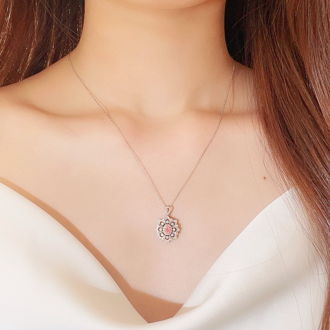 14k Gold 0.50 Ctw Natural Pink Diamond & Diamond Necklace - 2