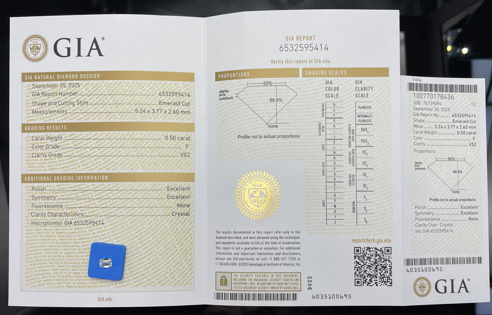 Gia Certified 14k Gold 0.50 Ct Natural F Vs2 Emerald Diamond Ring - 6