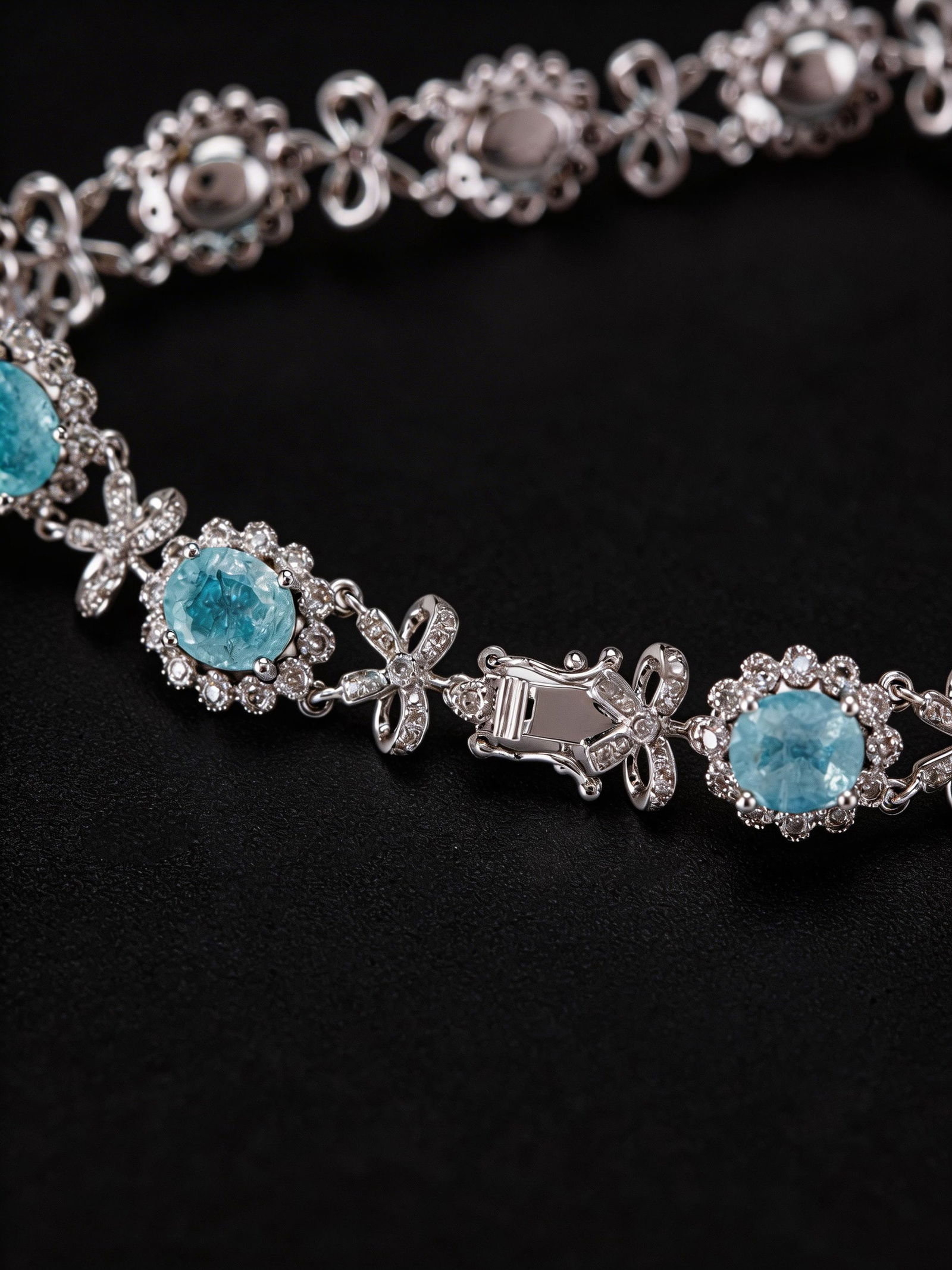 14k Gold 6.2 Ct Natural Paraiba Tourmaline & Diamond Bracelet - 2