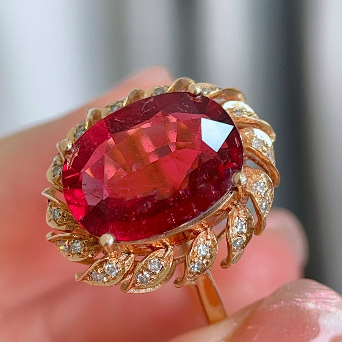 14k Gold 5.5 Ct Natural Tourmaline & Diamond Ring - 4