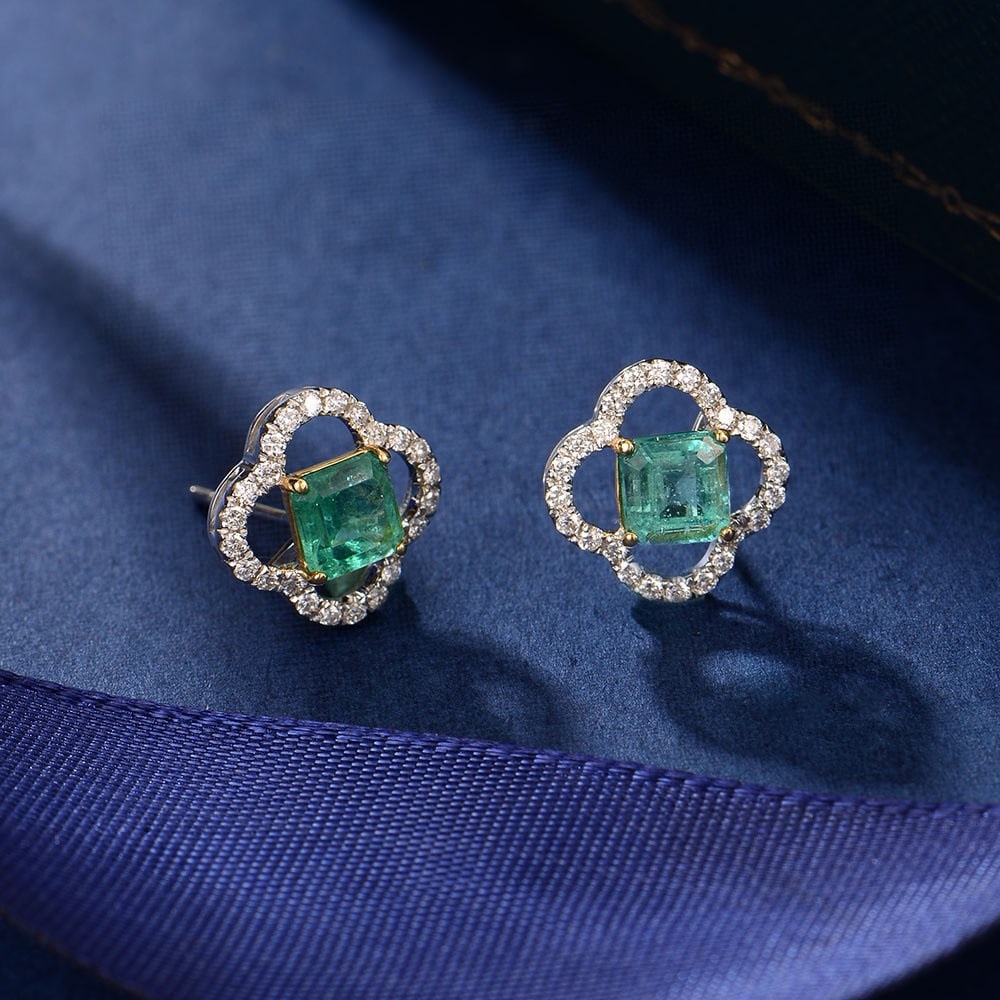 14k Gold 1.65 Ctw Natural Emerald & Diamond Earrings - 3