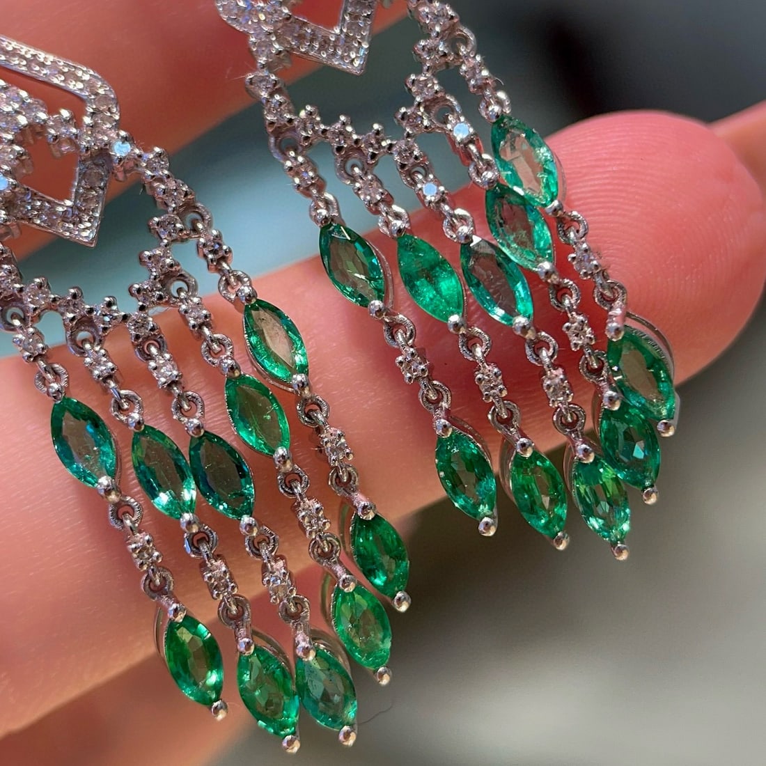 14k Gold 3.26 Ctw Natural Emerald & Diamond Earrings - 3