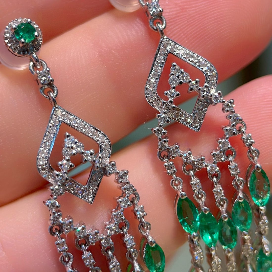 14k Gold 3.26 Ctw Natural Emerald & Diamond Earrings - 7