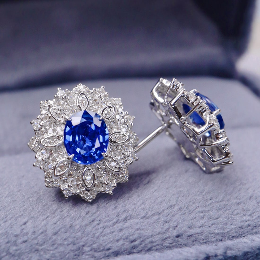 14k Gold 2.26 Ctw Natural Sapphire & Diamond Earrings - 3