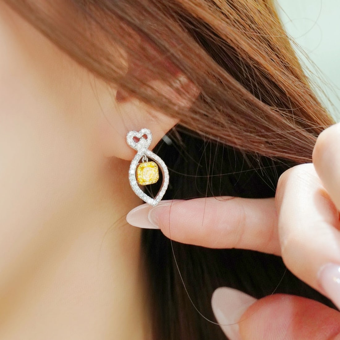 14k Gold 1.76 Ctw Natural Yellow Diamond & Diamond Earrings - 5