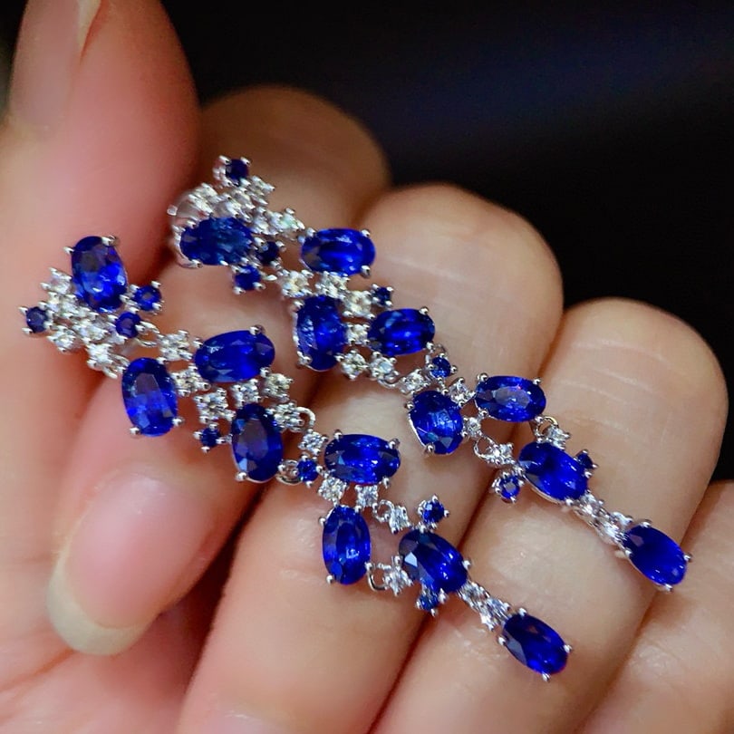 14k Gold 6.48 Ctw Natural Sapphire & Sapphire Earrings - 2