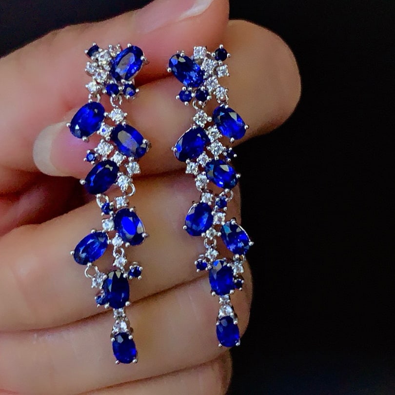 14k Gold 6.48 Ctw Natural Sapphire & Sapphire Earrings - 3