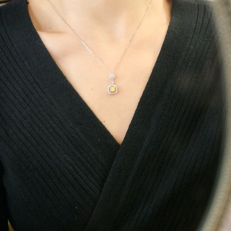 14k Gold 0.46 Ctw Natural Yellow Diamond & Diamond Necklace - 5