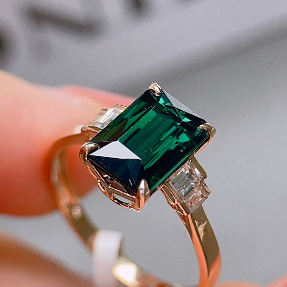 14k Gold 3 Ct Natural Tourmaline & Sapphire Ring - 3