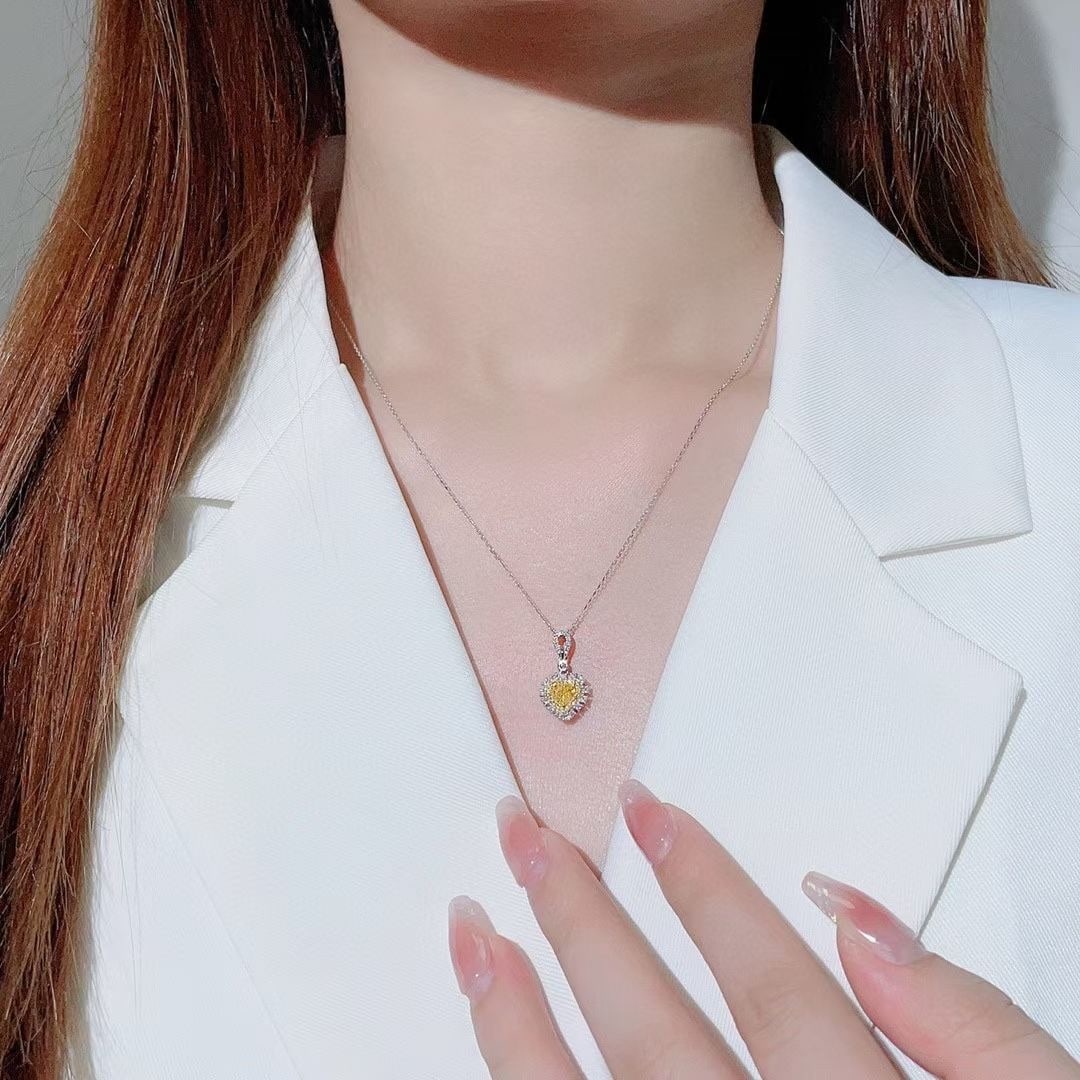 14k Gold 0.74 Ctw Natural Yellow Diamond & Diamond Necklace - 3