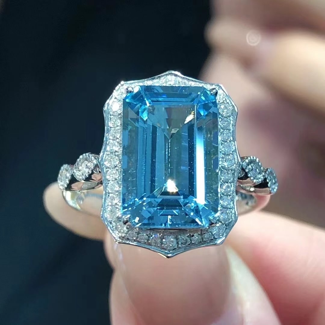 14k Gold 3.24 Ctw Natural Aquamarine & Diamond Ring - 3